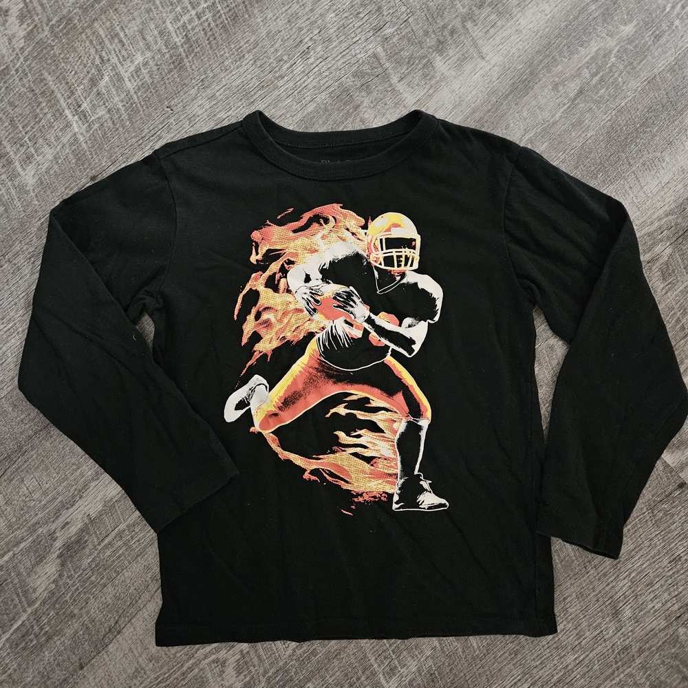The Children's Place Black Long Sleeve Shirt with Fiery Football Graphic
